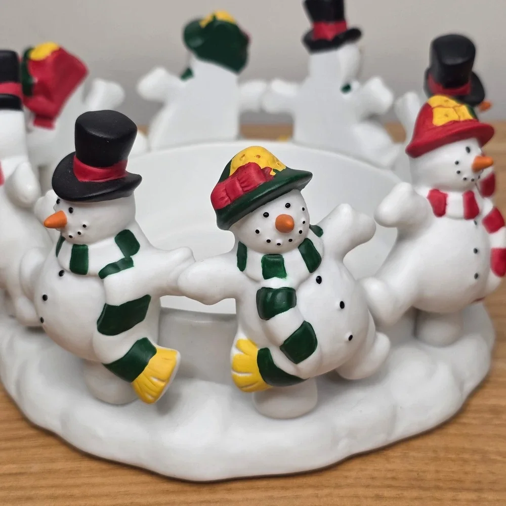 Partylite Frolicking Frostys Snowmen‎ 3 Wick Candle Holder Christmas Decor P7364